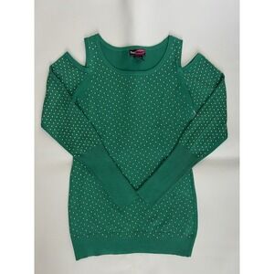 Say What Y2K Studded Cold Shoulder Knit Top Green Size Small Indie Sleaze Grunge